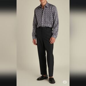 M Sam Inc Navy w/Purple Striped Button Down Long Sleeve Tuxedo Shirt XXL Funky